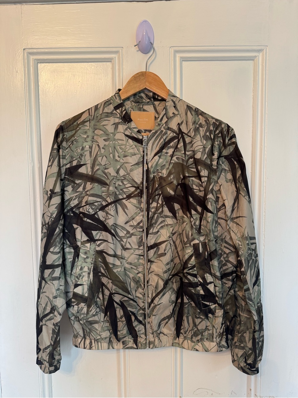 Massimo Dutti Womens Bamboo Leaf Floral Print Bomber Jacket Size Small